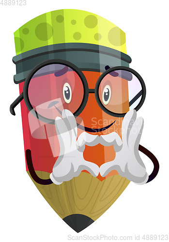 Image of Red pencil has formed heart with his hands illustration vector o