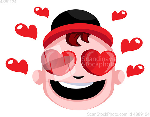 Image of Cute male teen is so in love illustration vector on white backgr