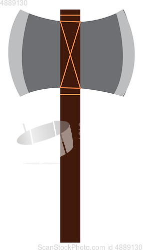 Image of A double headed metal axe weapon with wooden handle vector color