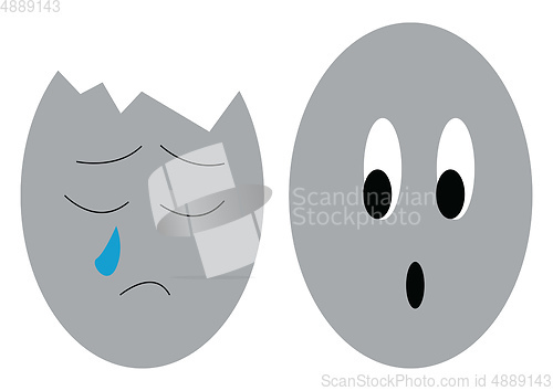 Image of Two eggs one of which is cracked vector or color illustration