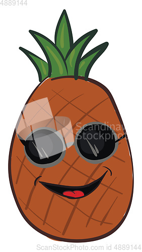 Image of A laughing cartoon pineapple whole fruit with green leaves vecto