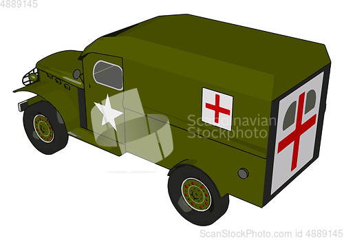 Image of 3D vector illustration of a military medicle vehicle on a white 