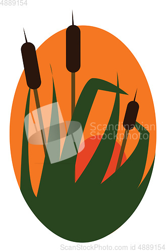 Image of Clipart of bamboo plants with rising sun in the background vecto