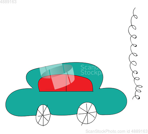 Image of Simple vector illustration of a blue car with red windows on whi