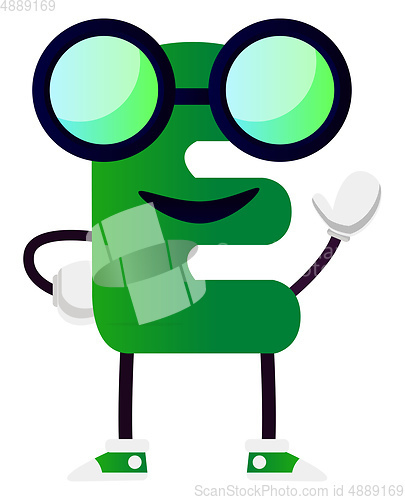 Image of Green letter E wit glasses vector illustration on white backgrou