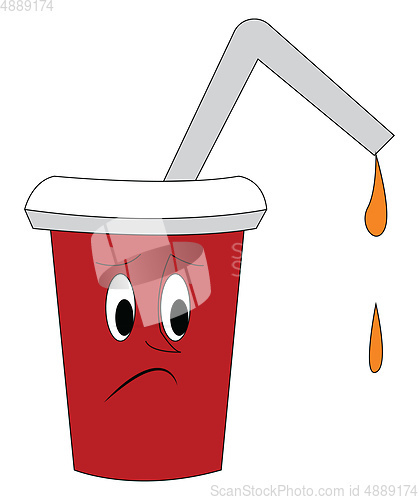 Image of Clipart of a sad cup of orange juice in a red-colored disposable