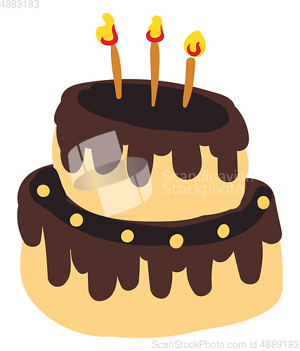 Image of A chocolate dripped two-layer birthday celebration cake with glo