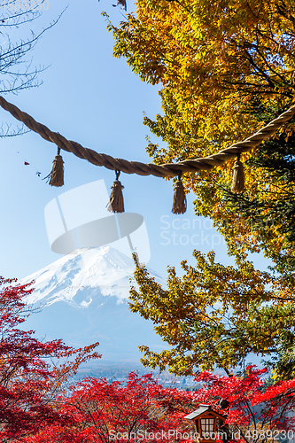 Image of Mount Fuji with japanese temple rope
