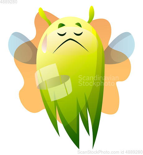 Image of Sad cartoon green little monster vector illustartion on white ba