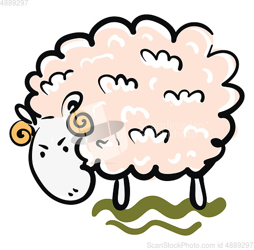 Image of An angry ram with pink wool looks cute vector or color illustrat