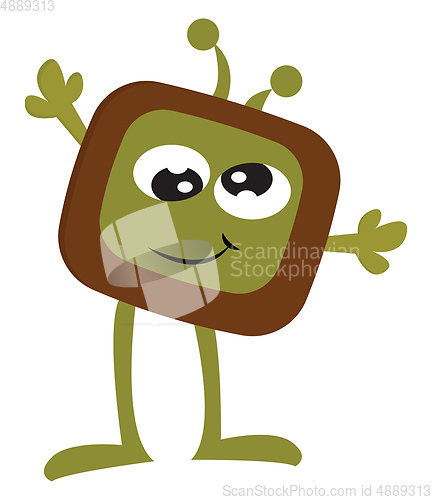 Image of Goofy brown and green tv monster vector illustratiion on white b