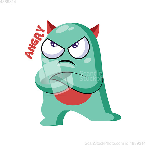 Image of Angry light blue monster with red horns vector illustraton on a 