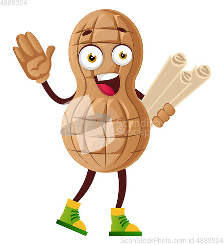 Image of Peanut holding paper, illustration, vector on white background.