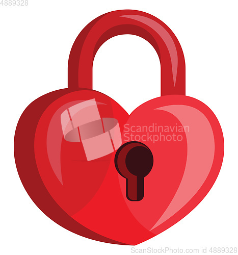 Image of Heart shaped red padlock with a key hole vector illustration on 
