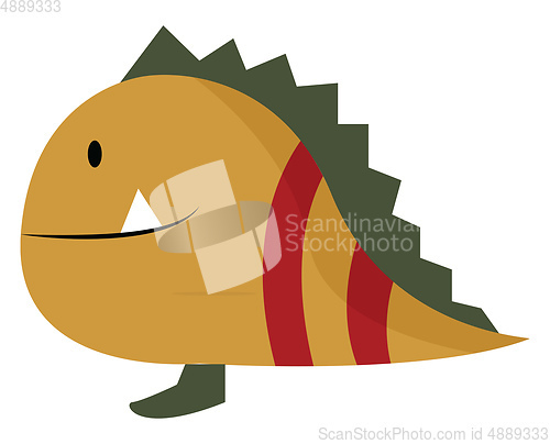 Image of Brown-colored cartoon fish monster with red stripes vector or co