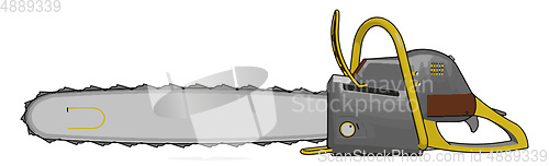 Image of Simple vector illustration of a grey and yellow chain saw white 