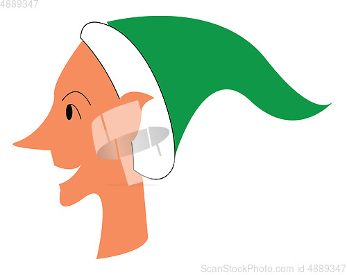 Image of Happy elf with white and green hat vector or color illustration