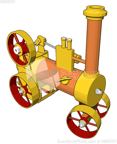 Image of 3D vector illustration of yellow and orange steam engine machine