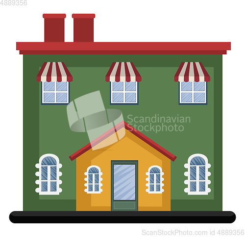 Image of Cartoon green building with red roof vector illustartion on whit