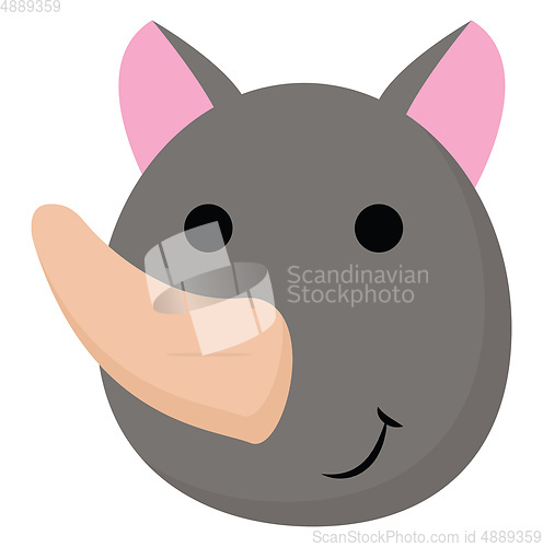 Image of Cartoon face of a one-horned rhinoceros vector or color illustra