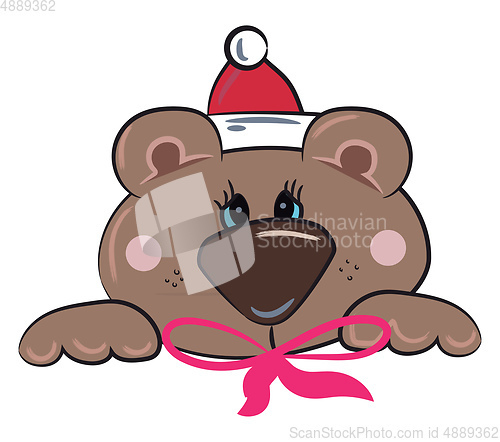 Image of Grizzly bear with red ribbon & cap vector or color illustration