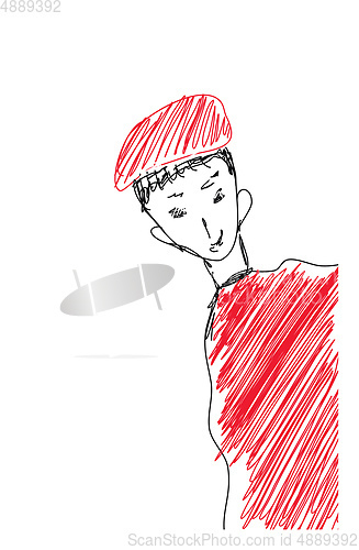 Image of Sketch drawing of a guy in a red hat vector or color illustratio