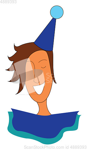 Image of Portrait of a smiling young man with a blue party hat vector ill