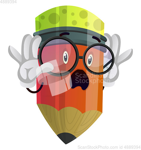 Image of Red pencil looks afraid illustration vector on white background