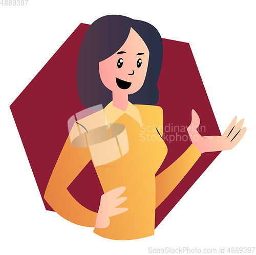 Image of Cartoon girl in yellow jumper vector illustration on white backg