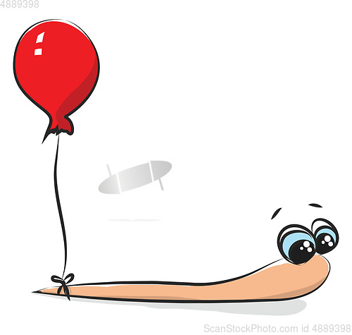 Image of Cartoon image of a worm with a balloon vector or color illustrat