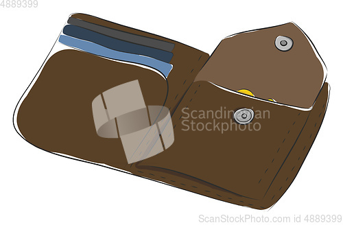 Image of Deep brown open man wallet vector illustration on white backgrou