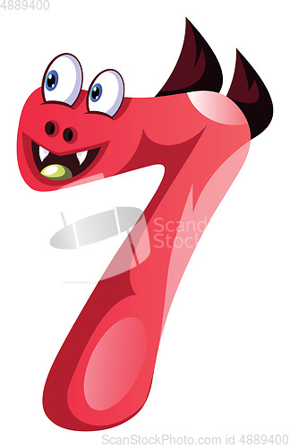 Image of Pink monster with wings in number seven shape illustration vecto