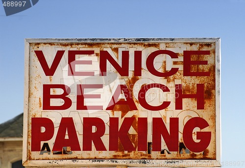 Image of An old weathered Venice Beach parking sign