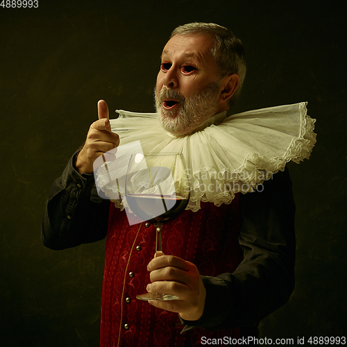 Image of Medieval man as a king, surreal look with mouth instead eyes