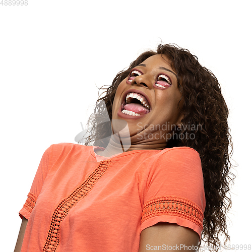Image of African-american woman\'s portrait isolated on studio background