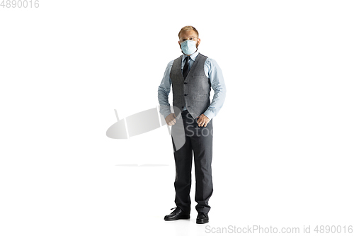 Image of Cheerful handsome businessman isolated over white studio background