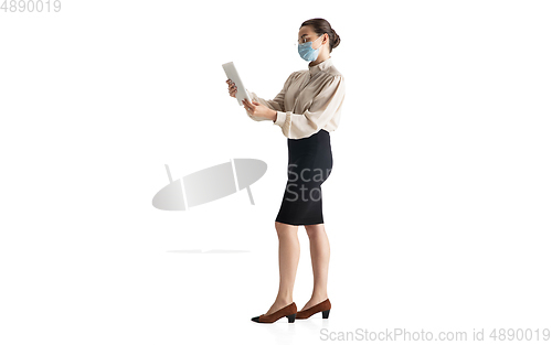 Image of Beautiful business woman, secretary, manager isolated on white studio background.