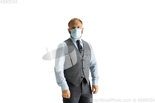 Image of Cheerful handsome businessman isolated over white studio background