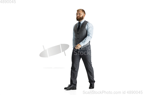 Image of Cheerful handsome businessman isolated over white studio background