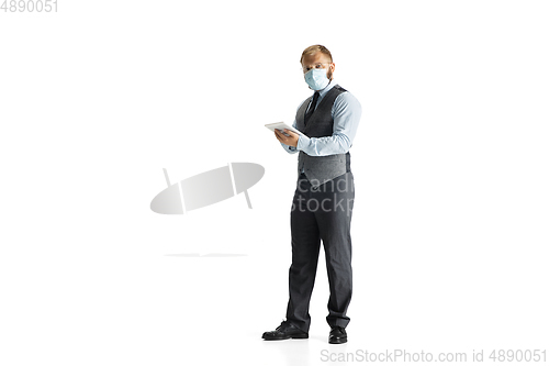 Image of Cheerful handsome businessman isolated over white studio background