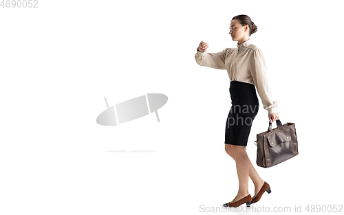 Image of Beautiful business woman, secretary, manager isolated on white studio background.