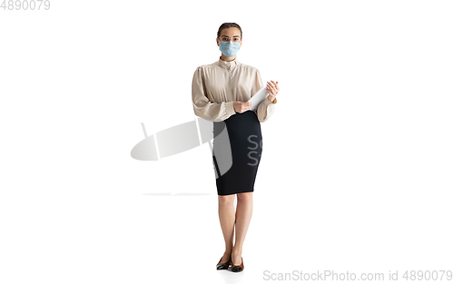 Image of Beautiful business woman, secretary, manager isolated on white studio background.