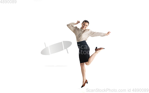 Image of Beautiful business woman, secretary, manager isolated on white studio background.