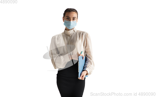 Image of Beautiful business woman, secretary, manager isolated on white studio background.