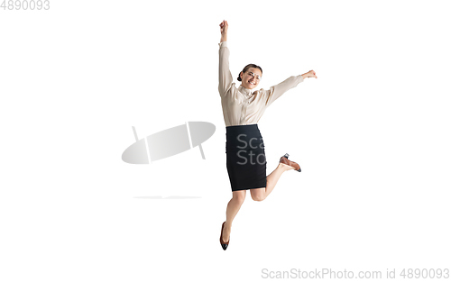Image of Beautiful business woman, secretary, manager isolated on white studio background.