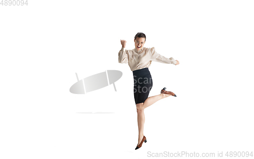 Image of Beautiful business woman, secretary, manager isolated on white studio background.