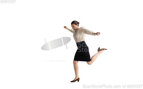 Image of Beautiful business woman, secretary, manager isolated on white studio background.