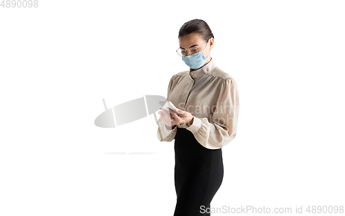 Image of Beautiful business woman, secretary, manager isolated on white studio background.