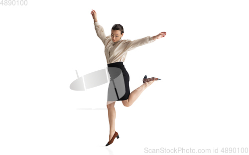 Image of Beautiful business woman, secretary, manager isolated on white studio background.
