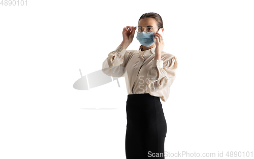 Image of Beautiful business woman, secretary, manager isolated on white studio background.
